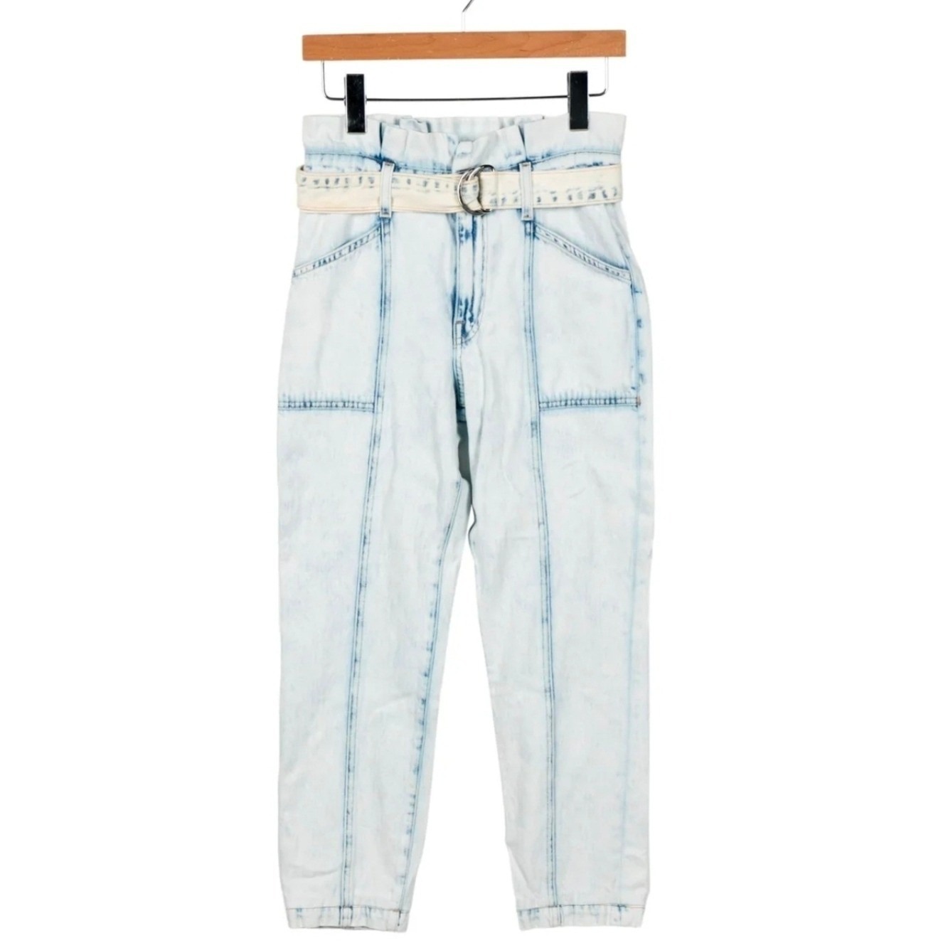 Jonathan Simkhai Paperbag Jeans Women 24 Light Wash High Waist Belted Trendy Usa